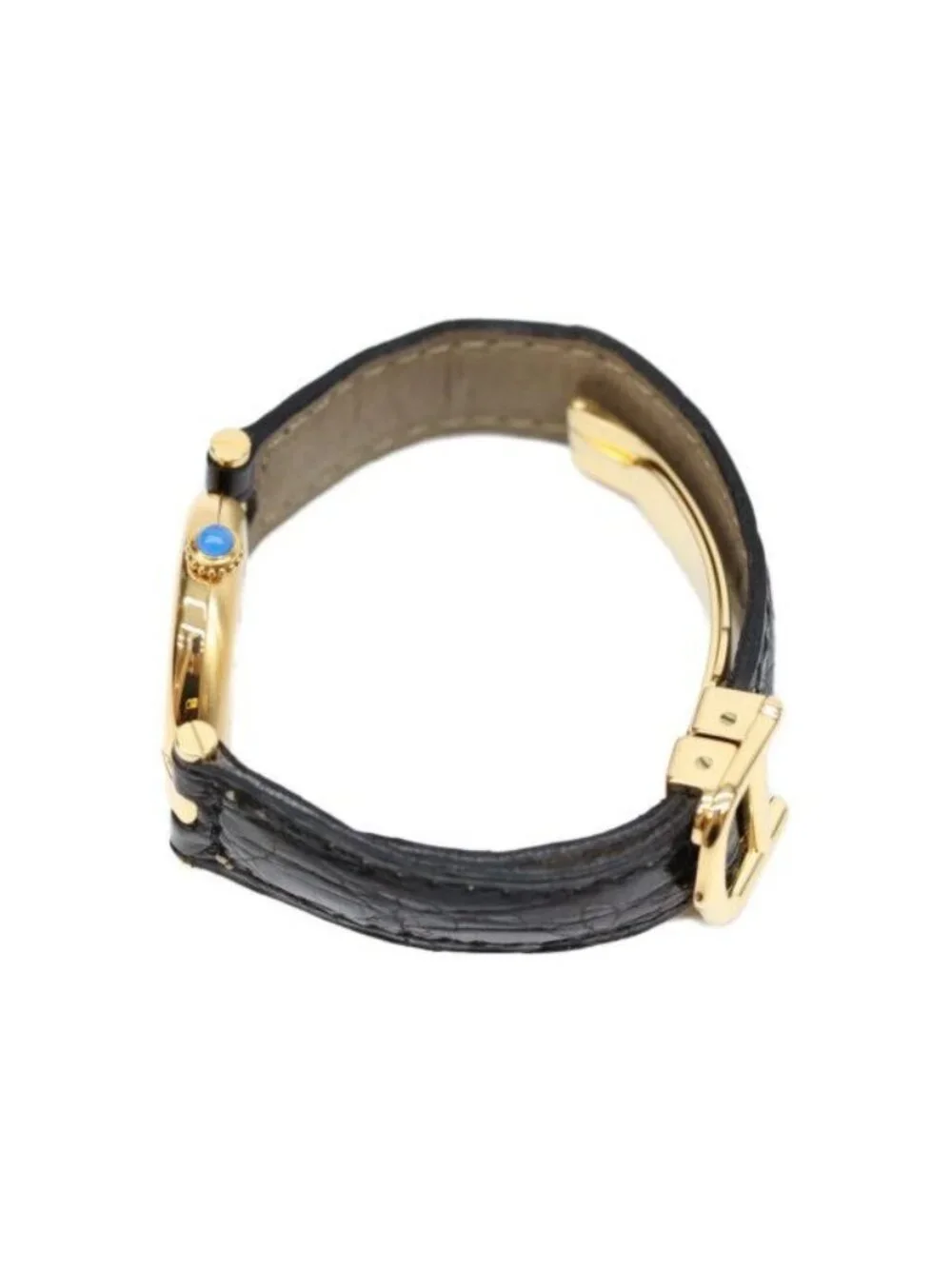 Cartier 925 Must Vende Mevermeil SM Arabic Silver Dial Quartz Black Leather